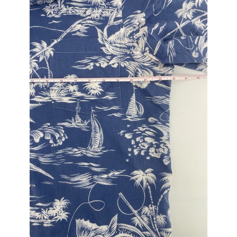 Polo Ralph Lauren Blue Hawaiian Shirt Men Medium Classic Fit Palm Floral Beach - Picture 6 of 8